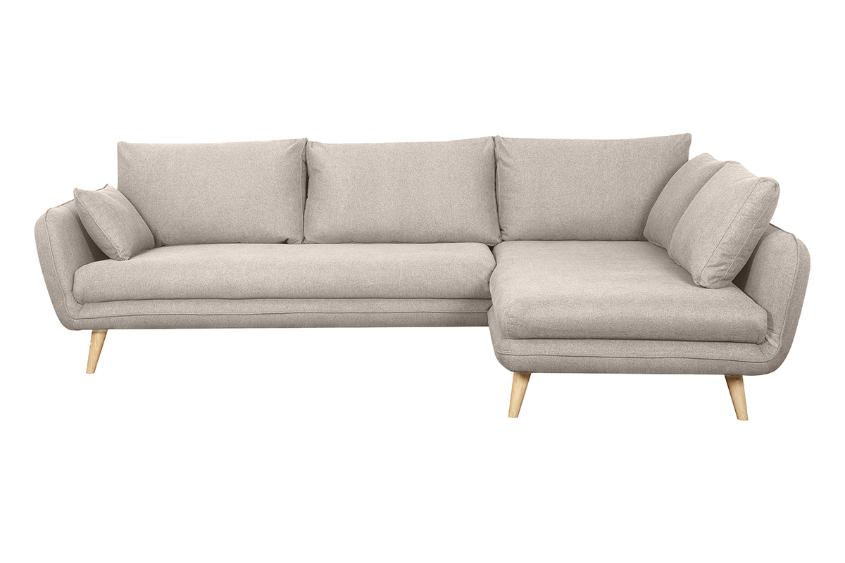 Divano angolare destro scandinavo 5 posti in tessuto beige naturale e legno chiaro CREEP