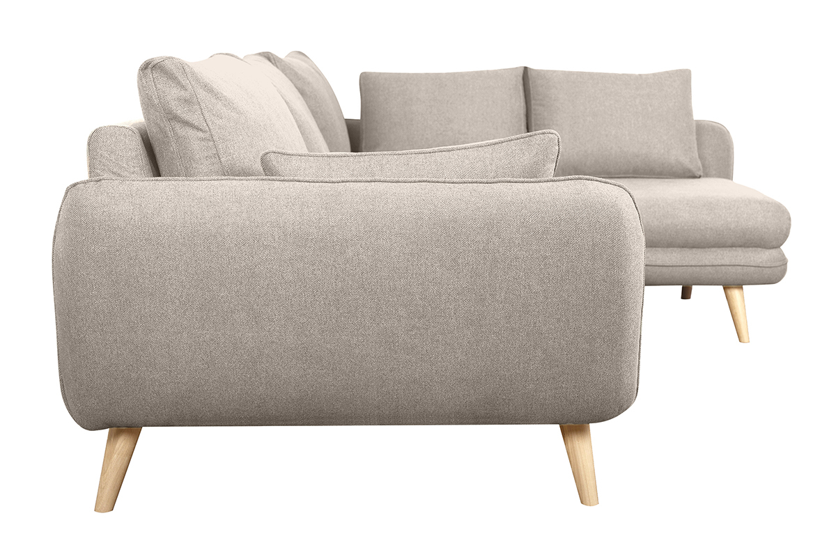 Divano angolare destro scandinavo 5 posti in tessuto beige naturale e legno chiaro CREEP