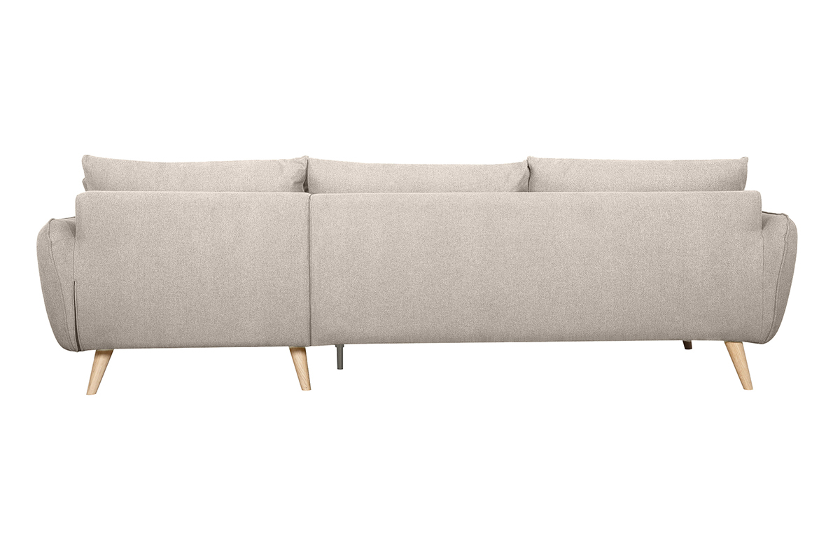Divano angolare destro scandinavo 5 posti in tessuto beige naturale e legno chiaro CREEP