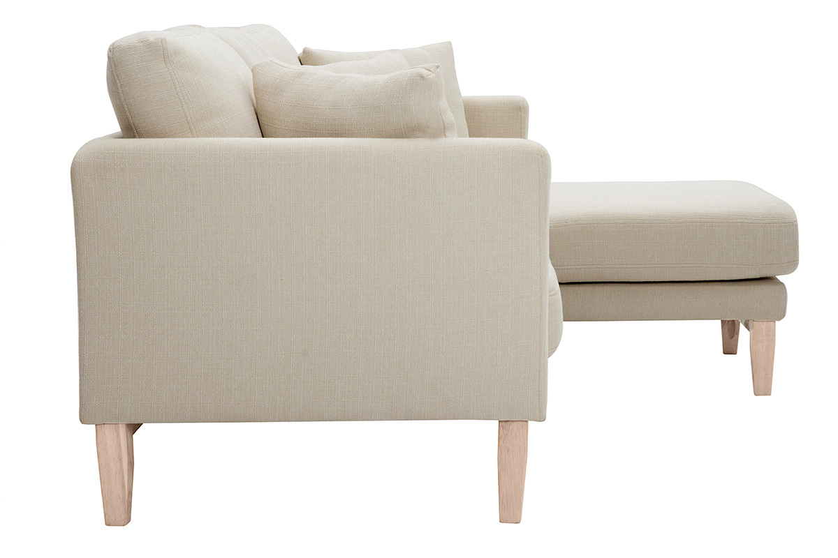 Divano angolare destro sfoderabile 4 posti in tessuto beige e legno chiaro OSLO