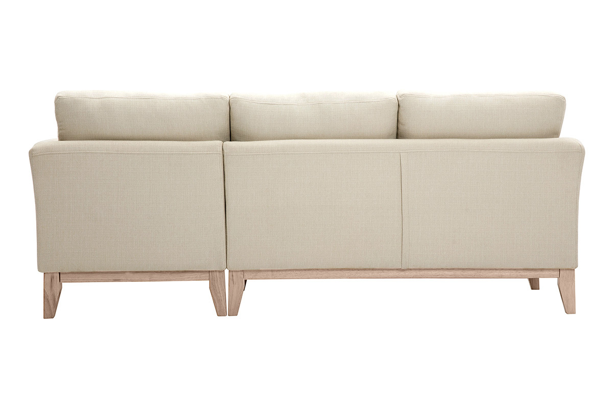 Divano angolare destro sfoderabile 4 posti in tessuto beige e legno chiaro OSLO