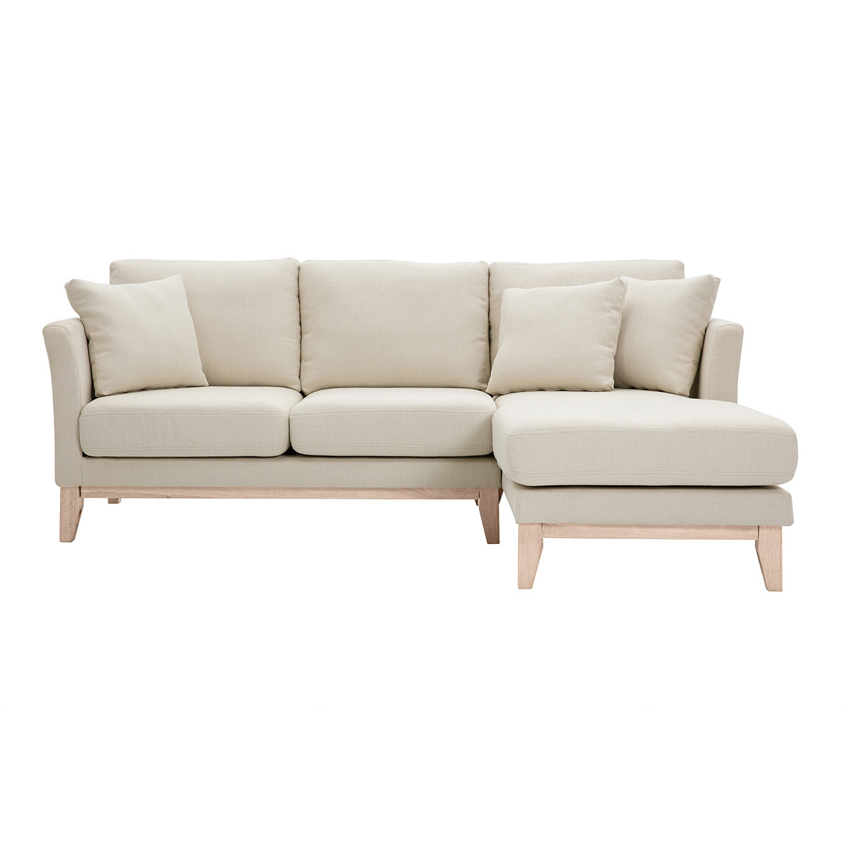 Divano angolare destro sfoderabile 4 posti in tessuto beige e legno chiaro OSLO