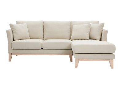 Divano angolare destro sfoderabile 4 posti in tessuto beige e legno chiaro OSLO