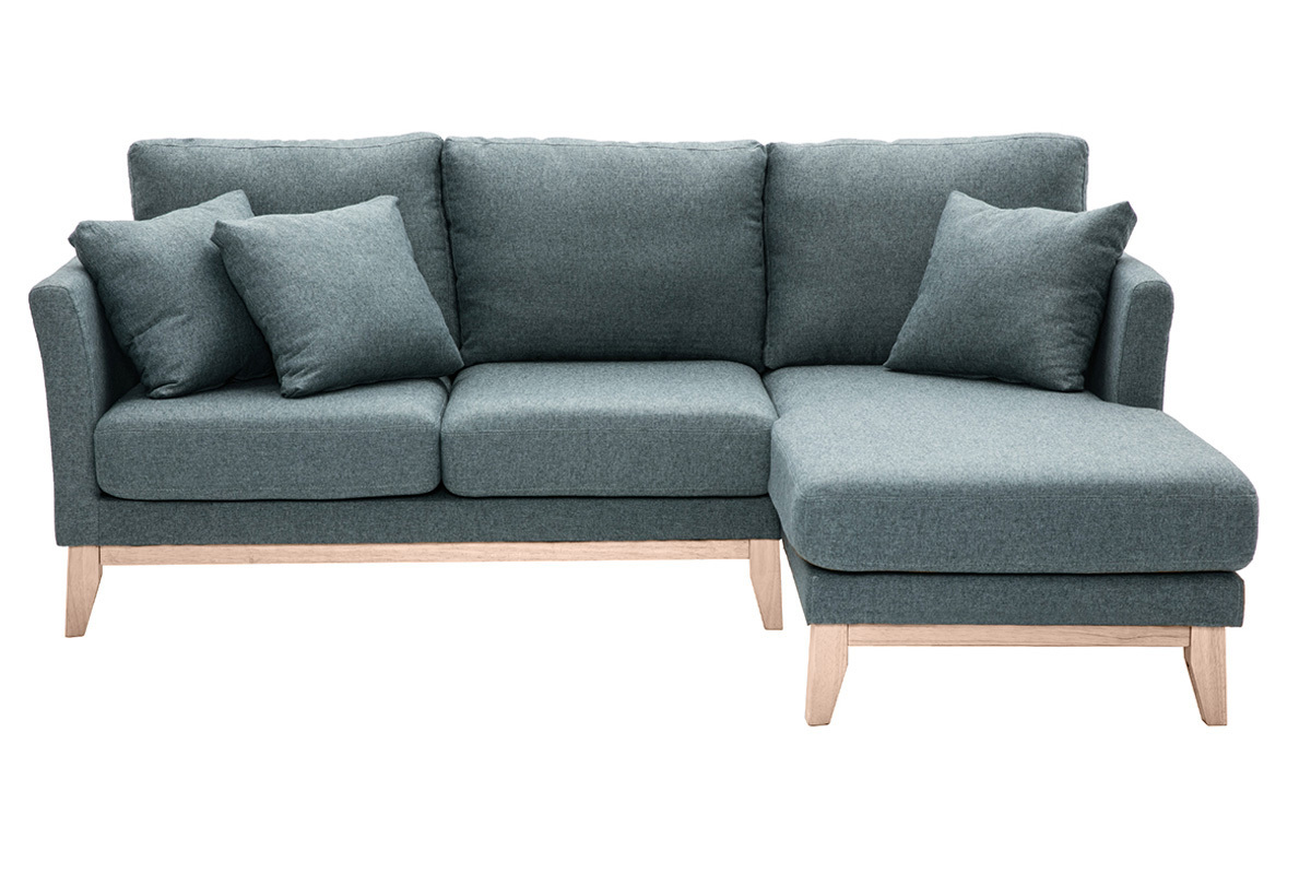 Divano angolare destro sfoderabile scandinavo 4 posti in tessuto grigio-verde e legno chiaro OSLO