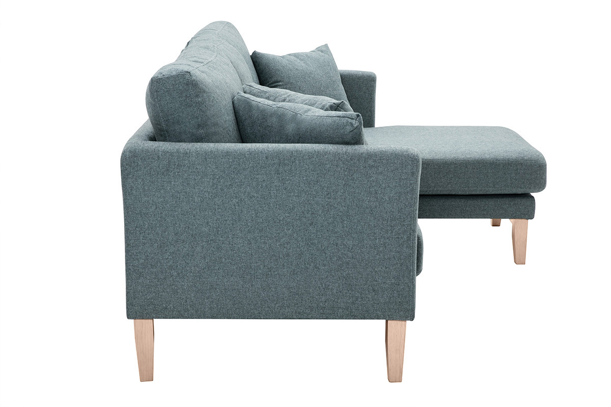 Divano angolare destro sfoderabile scandinavo 4 posti in tessuto grigio-verde e legno chiaro OSLO