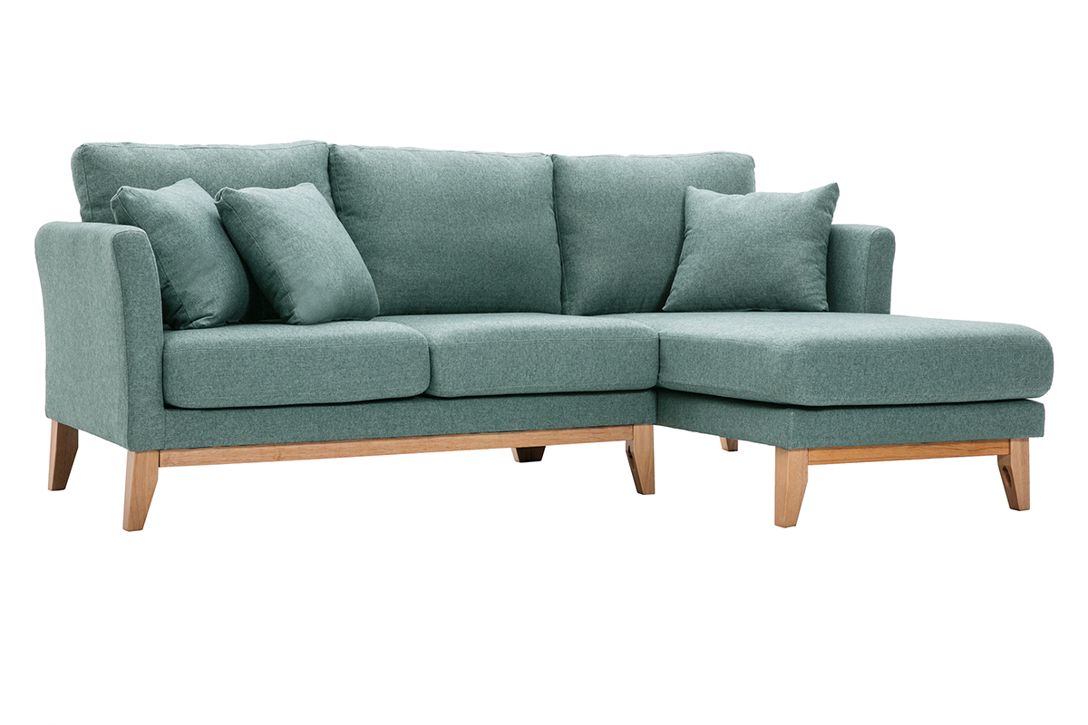 Divano angolare destro sfoderabile scandinavo 4 posti in tessuto grigio-verde e legno chiaro OSLO