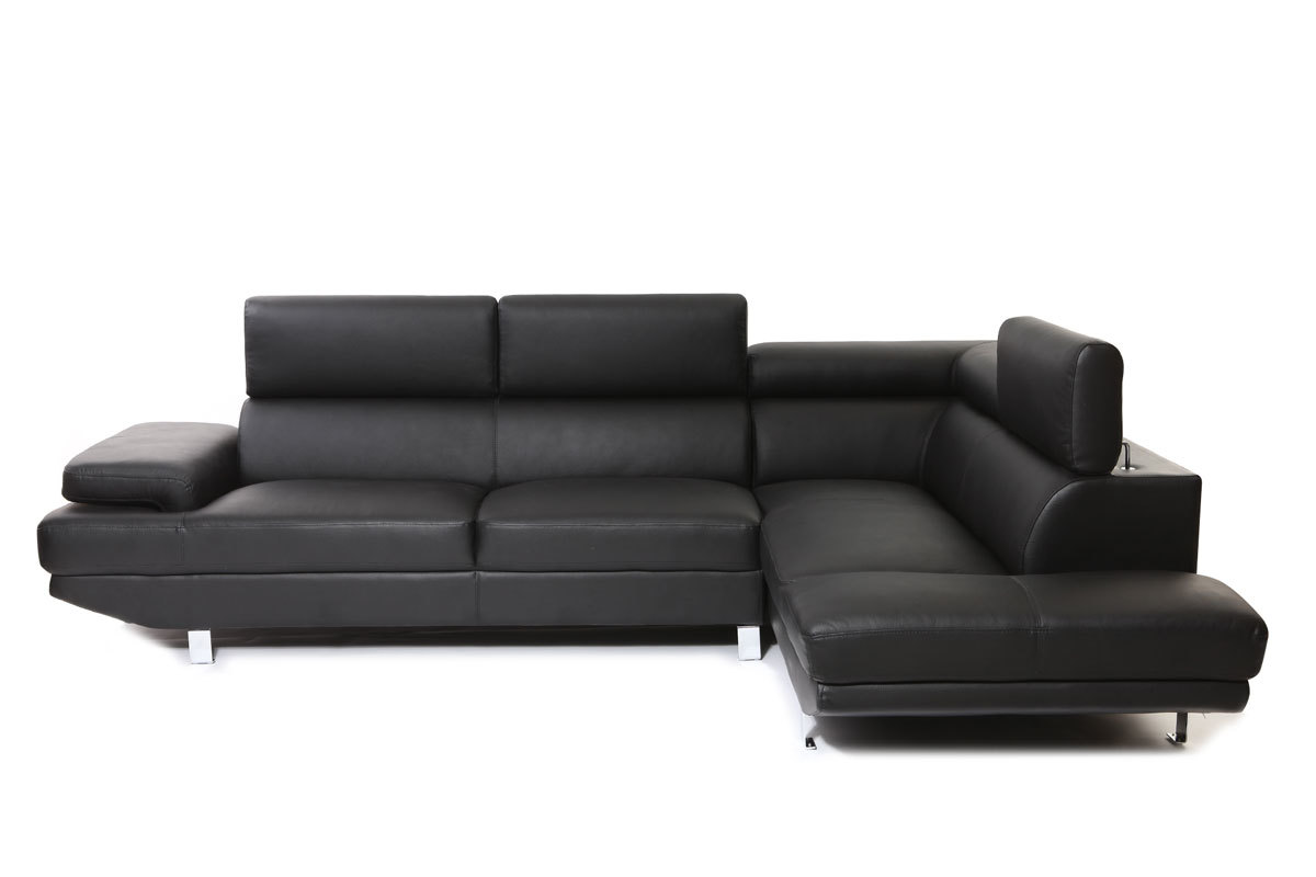 Divano angolare in pelle colore nero con poggiatesta regolabili JENKINS