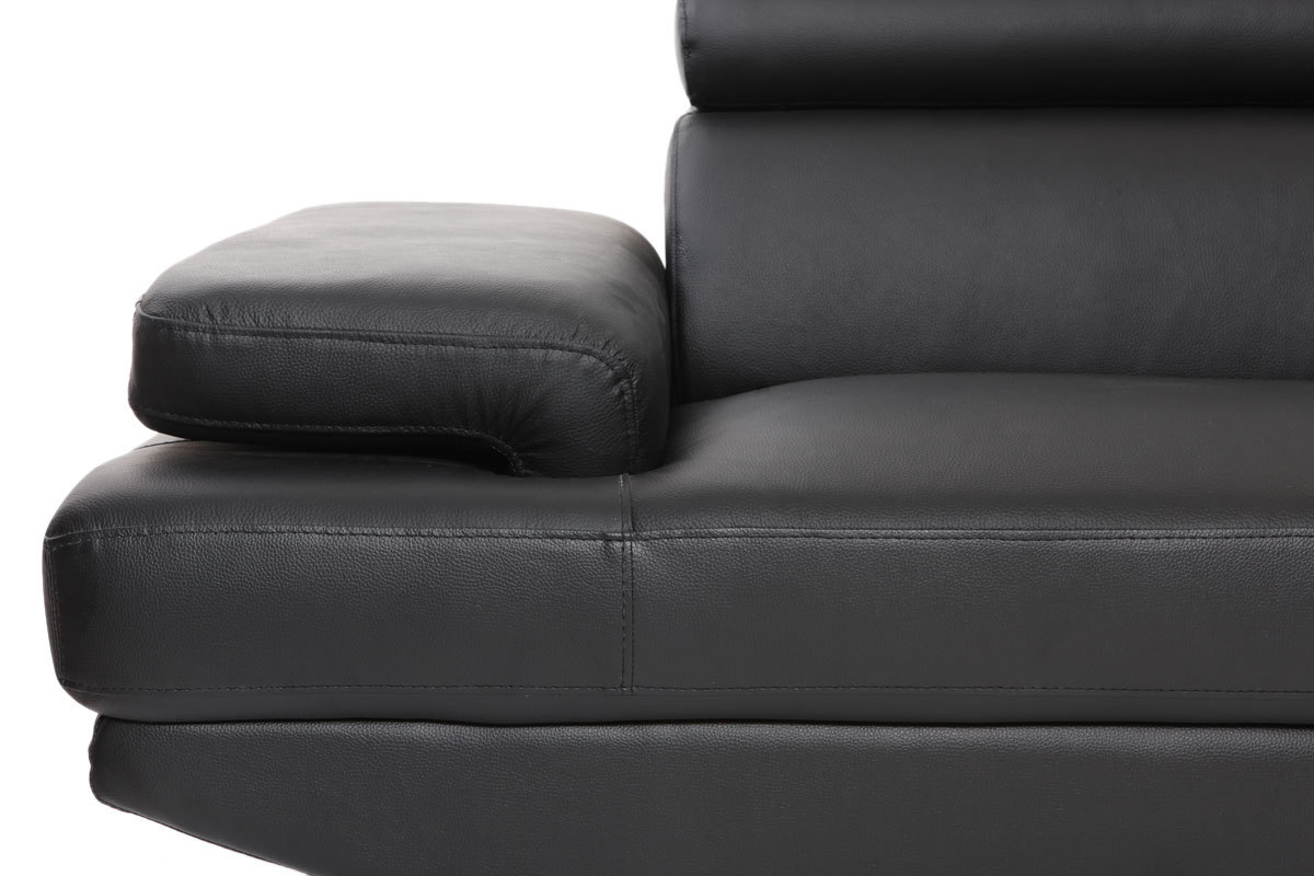 Divano angolare in pelle colore nero con poggiatesta regolabili JENKINS
