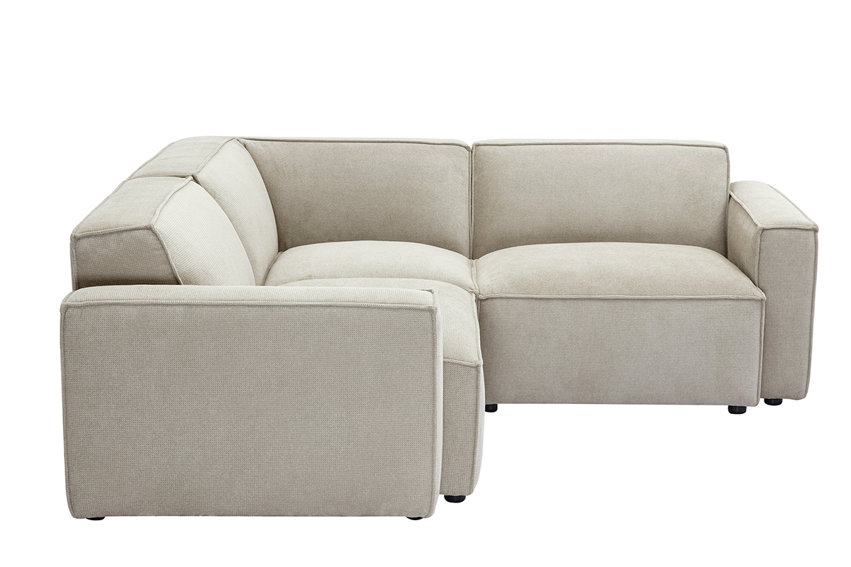 Divano angolare modulabile 3 posti in tessuto effetto velluto testurizzato beige SPLIT