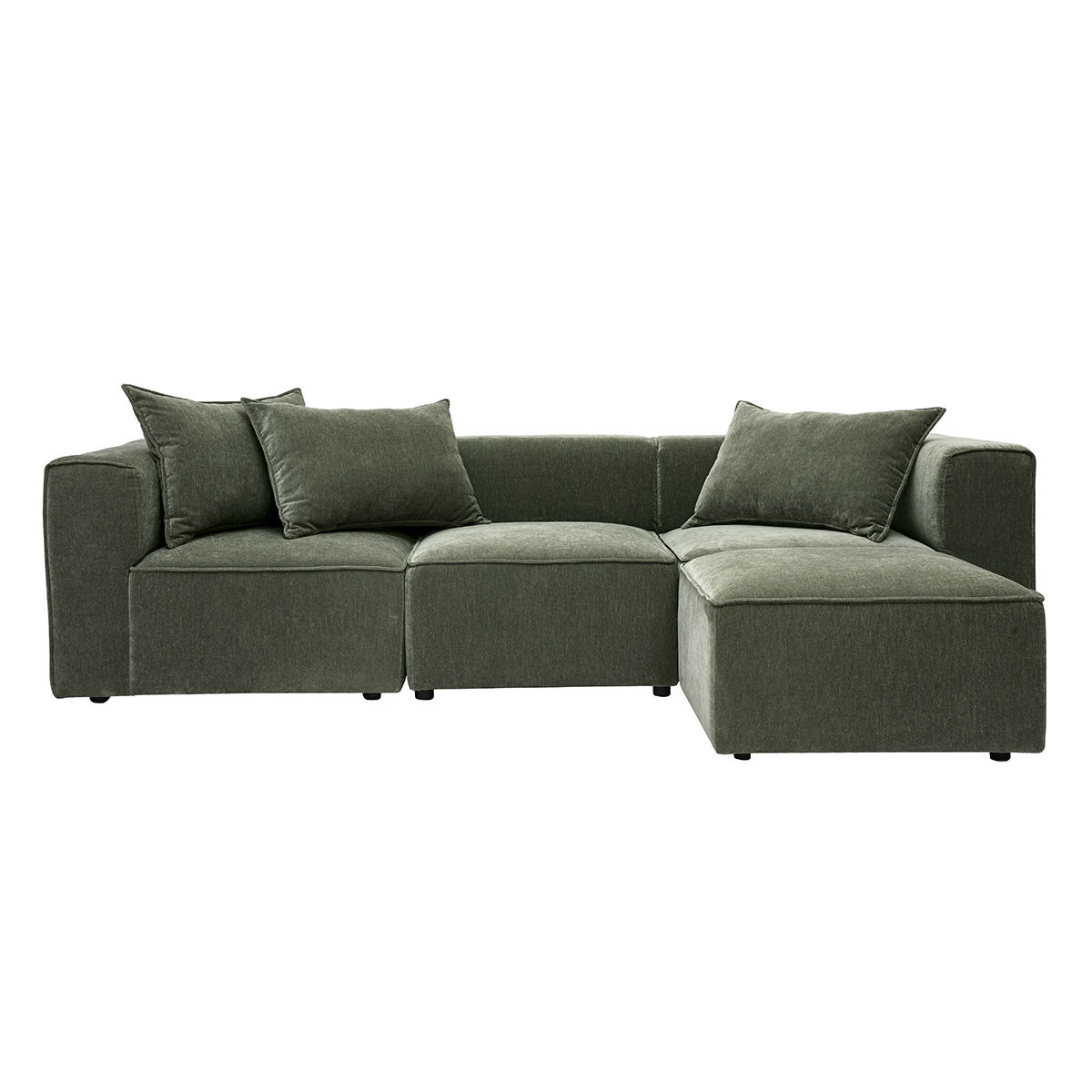 Divano angolare modulabile 4 posti in tessuto effetto velluto verde kaki KERRY