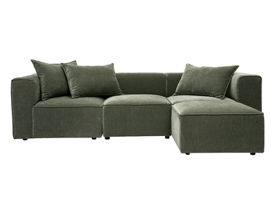 Divano angolare modulabile 4 posti in tessuto effetto velluto verde kaki KERRY