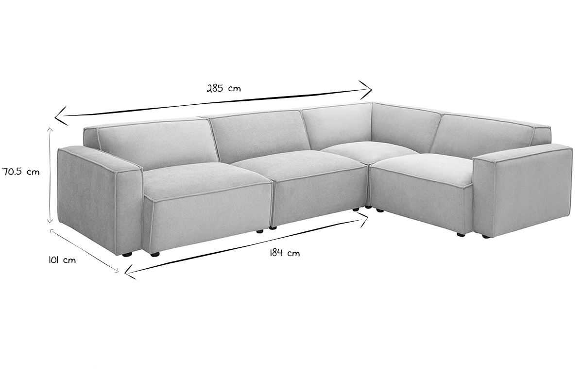 Divano angolare modulabile 5 posti in tessuto effetto velluto texturizzato beige SPLIT