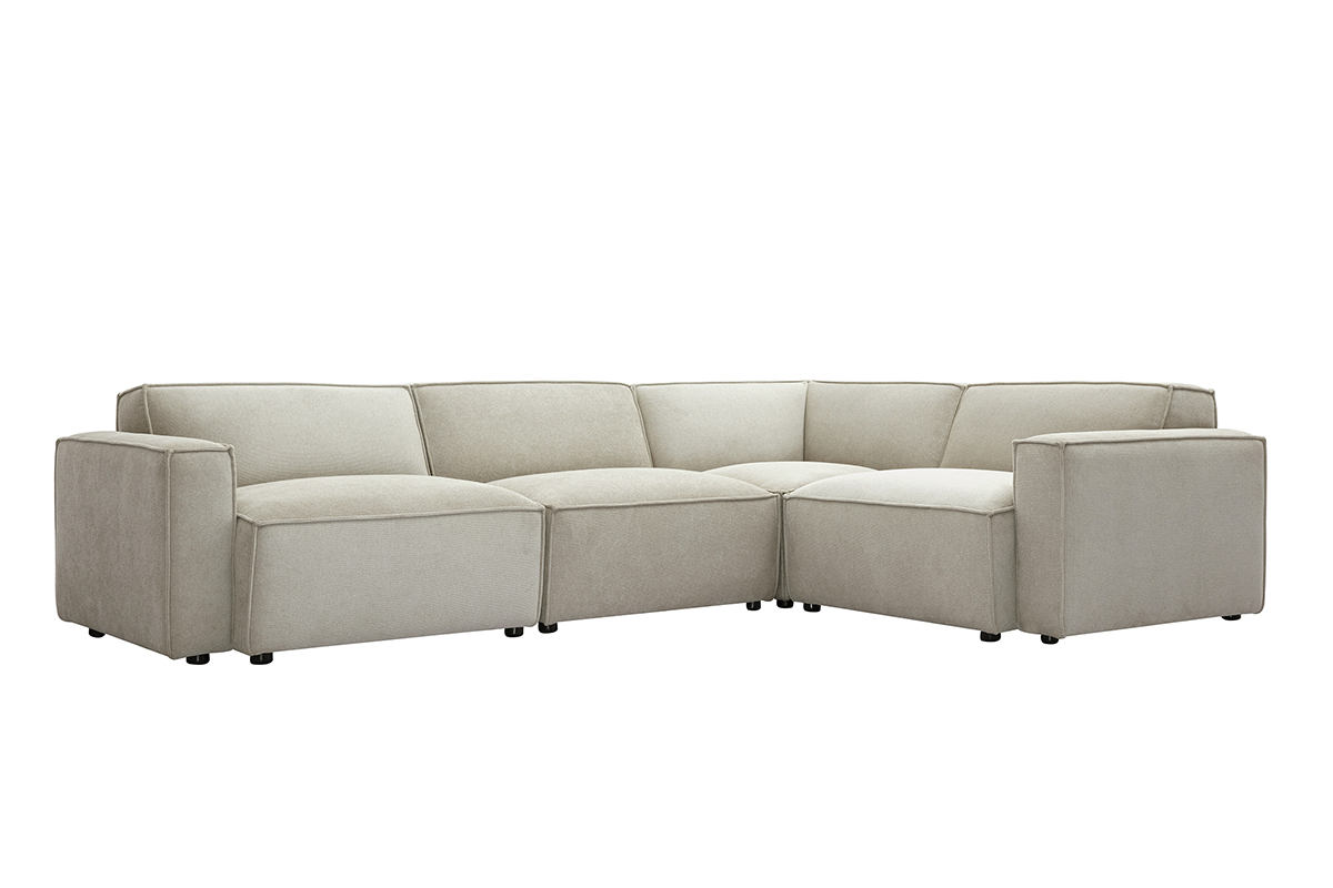 Divano angolare modulabile 5 posti in tessuto effetto velluto texturizzato beige SPLIT