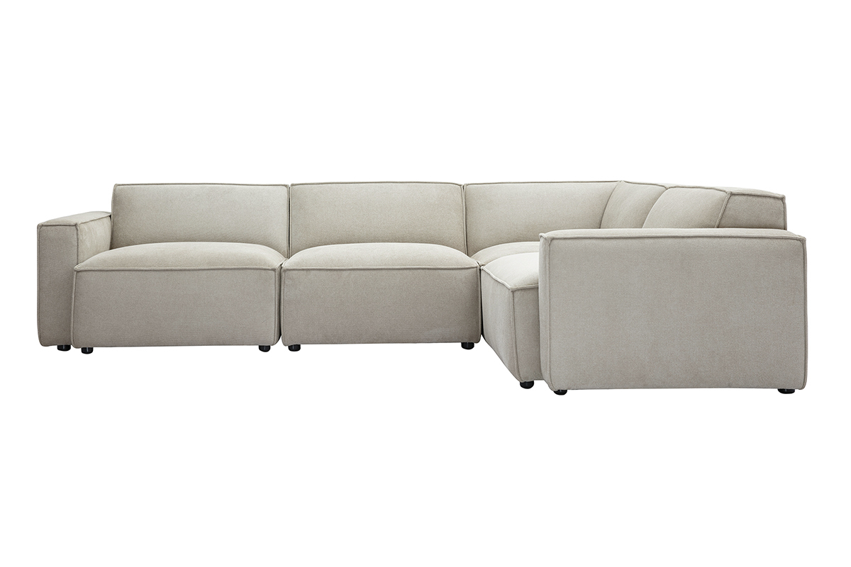 Divano angolare modulabile 5 posti in tessuto effetto velluto texturizzato beige SPLIT