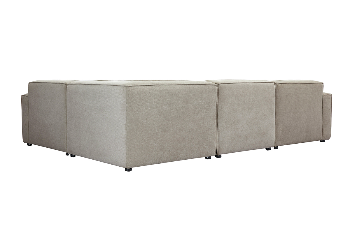 Divano angolare modulabile 5 posti in tessuto effetto velluto texturizzato beige SPLIT