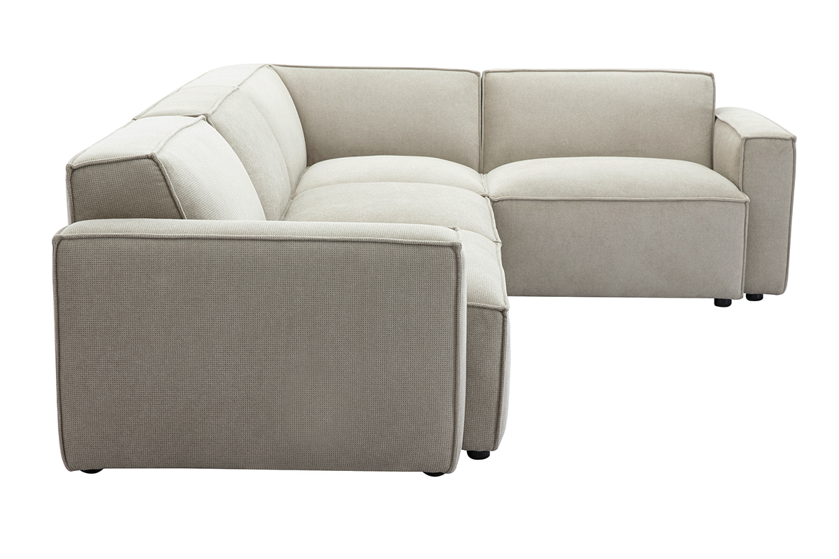 Divano angolare modulabile 5 posti in tessuto effetto velluto texturizzato beige SPLIT