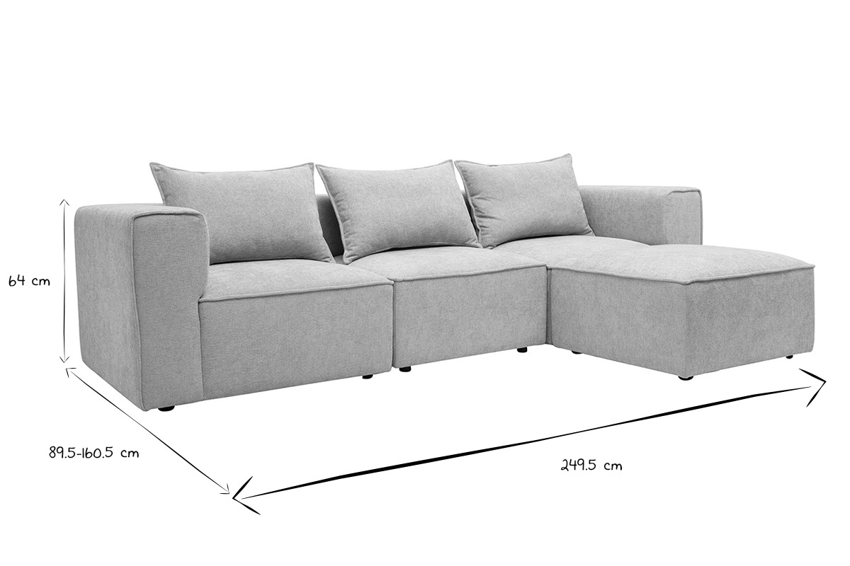 Dimensioni del divano angolare modulabile KERRY in bianco e nero: L249,5 x P89,5 x H64 cm.
