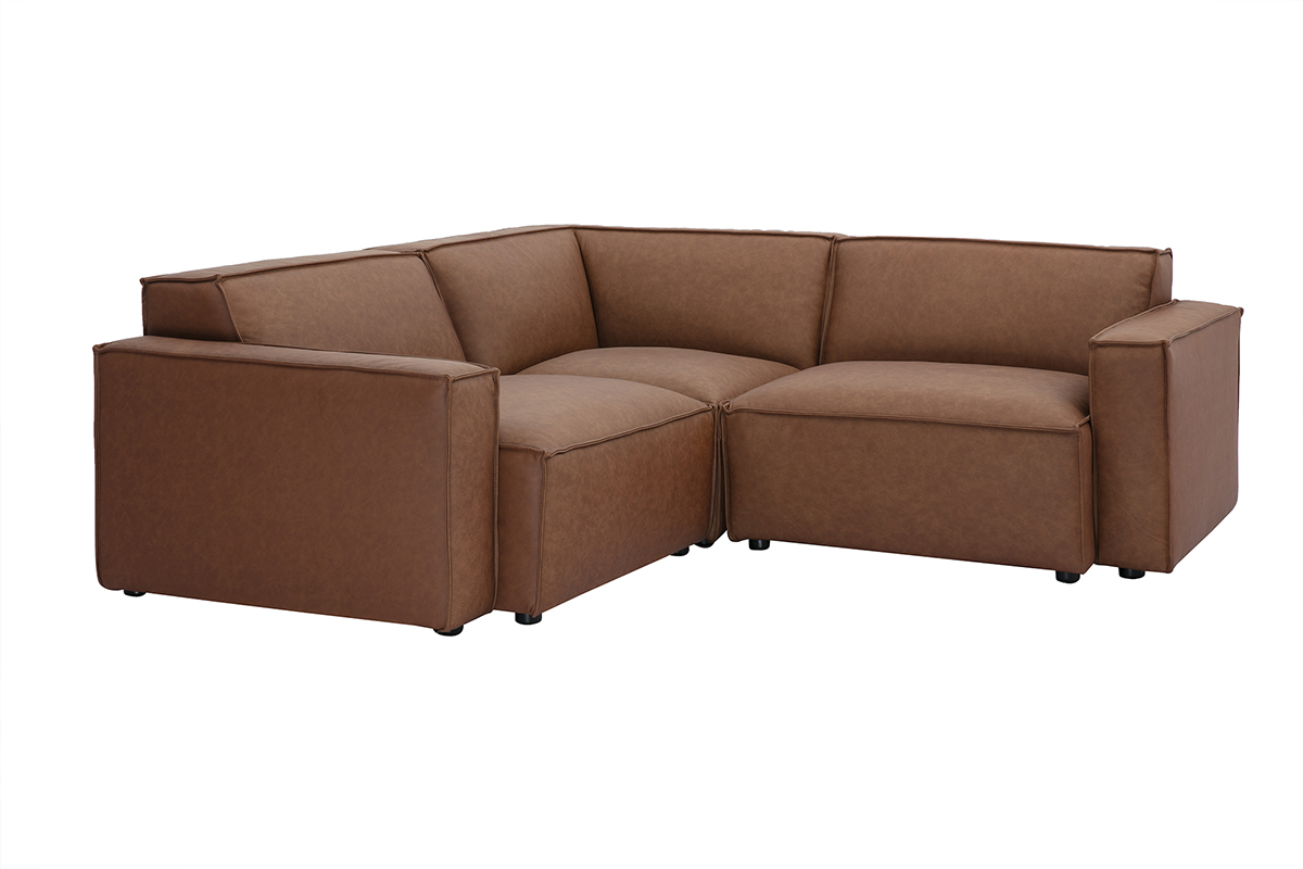 Divano angolare modulabile vintage 3 posti in pelle marrone SPLIT