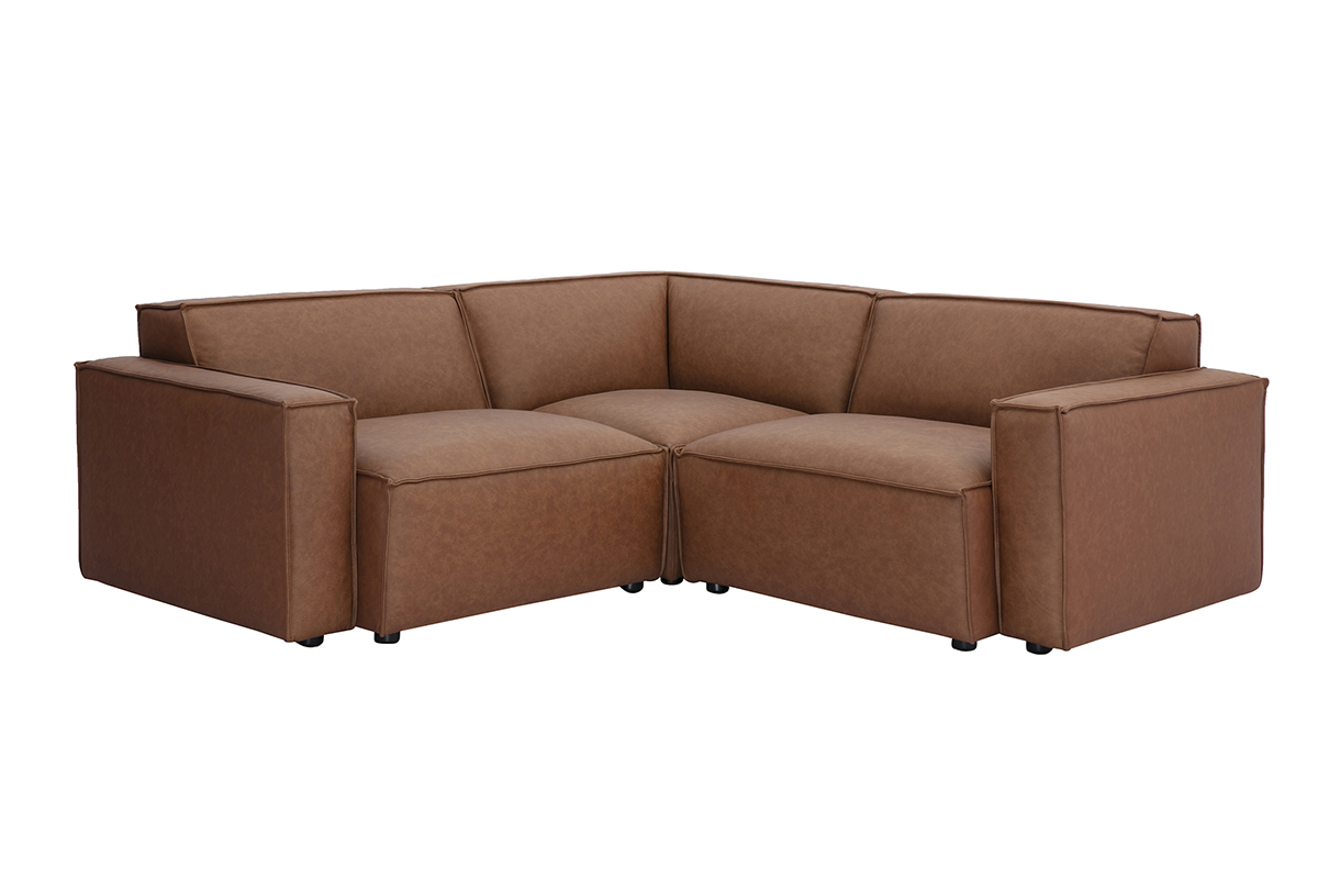 Divano angolare modulabile vintage 3 posti in pelle marrone SPLIT