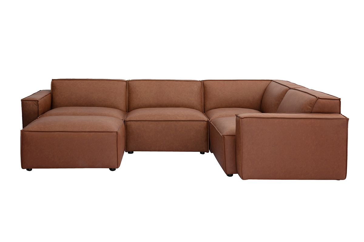 Divano angolare modulabile vintage 5 posti e pouf in pelle marrone SPLIT