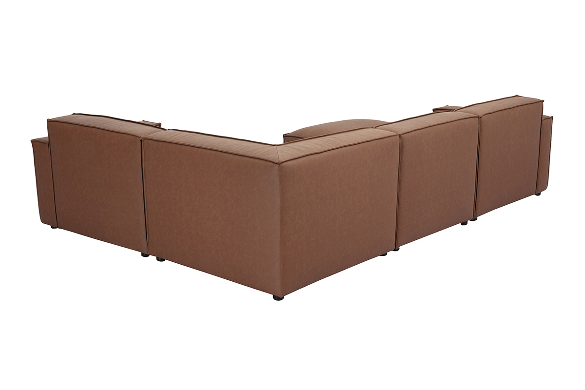 Divano angolare modulabile vintage 5 posti e pouf in pelle marrone SPLIT