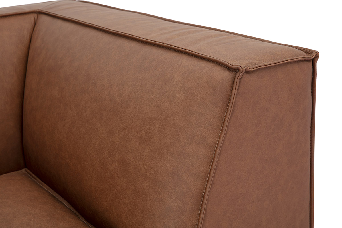 Divano angolare modulabile vintage 5 posti e pouf in pelle marrone SPLIT