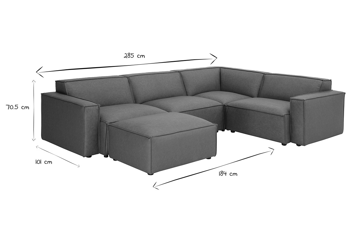 Divano angolare modulabile vintage 5 posti e pouf in pelle marrone SPLIT