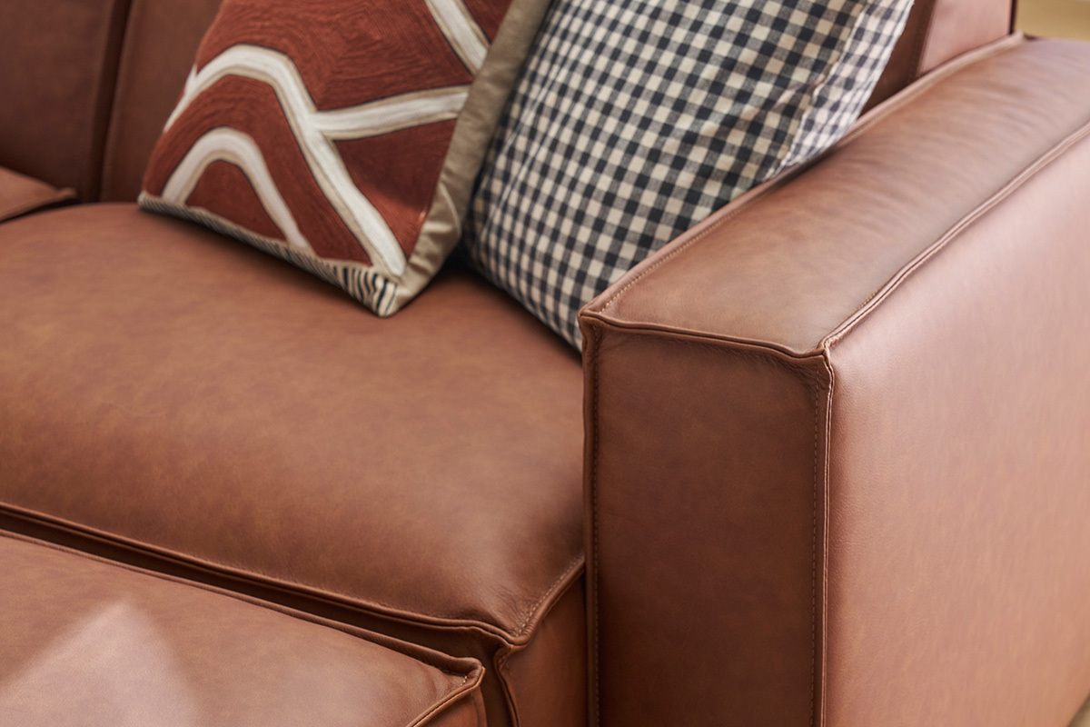 Divano angolare modulabile vintage 5 posti e pouf in pelle marrone SPLIT