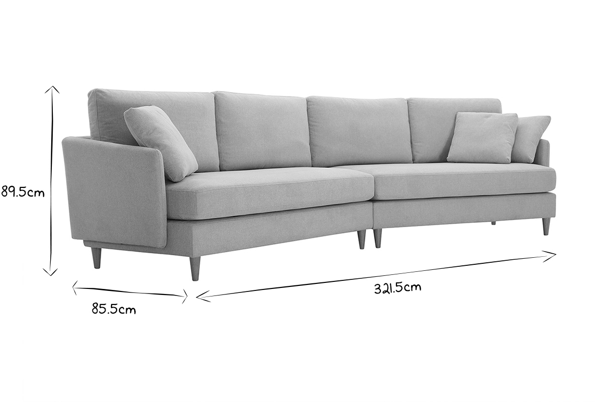 Divano angolare scandinavo 5 posti tessuto effetto velluto testurizzato beige e massello di hevea GROOVE
