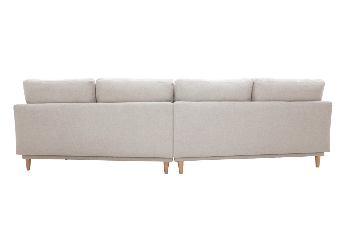 Divano angolare scandinavo 5 posti tessuto effetto velluto testurizzato beige e massello di hevea GROOVE
