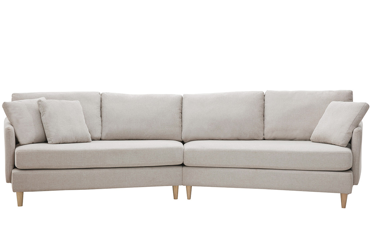Divano angolare scandinavo 5 posti tessuto effetto velluto testurizzato beige e massello di hevea GROOVE