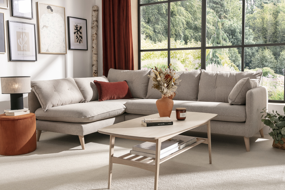 Divano angolare sinistro 5 posti beige - GUILTY