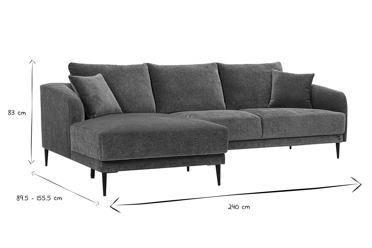 Dimensioni del divano angolare sinistro JERRY in bianco e nero, L240 x P89,5-155,5 x H83 cm.