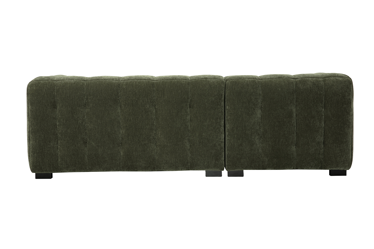 Divano ad angolo sinistro verde kaki CORTO visto da dietro.