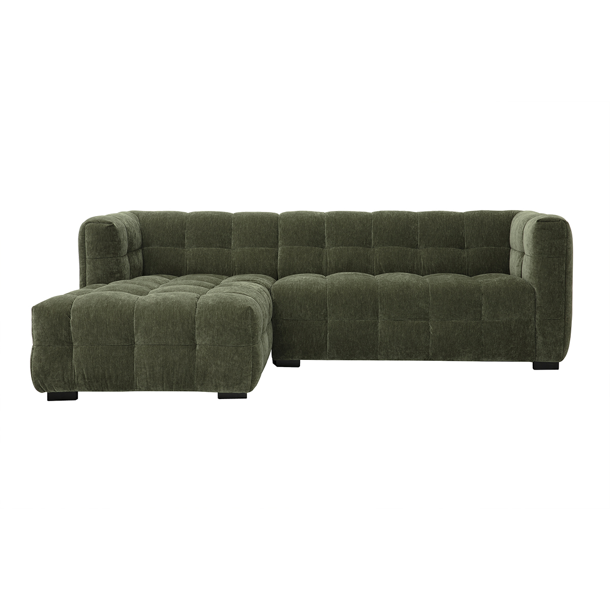 Divano angolare sinistro design 3 posti in tessuto effetto velluto verde kaki CORTO