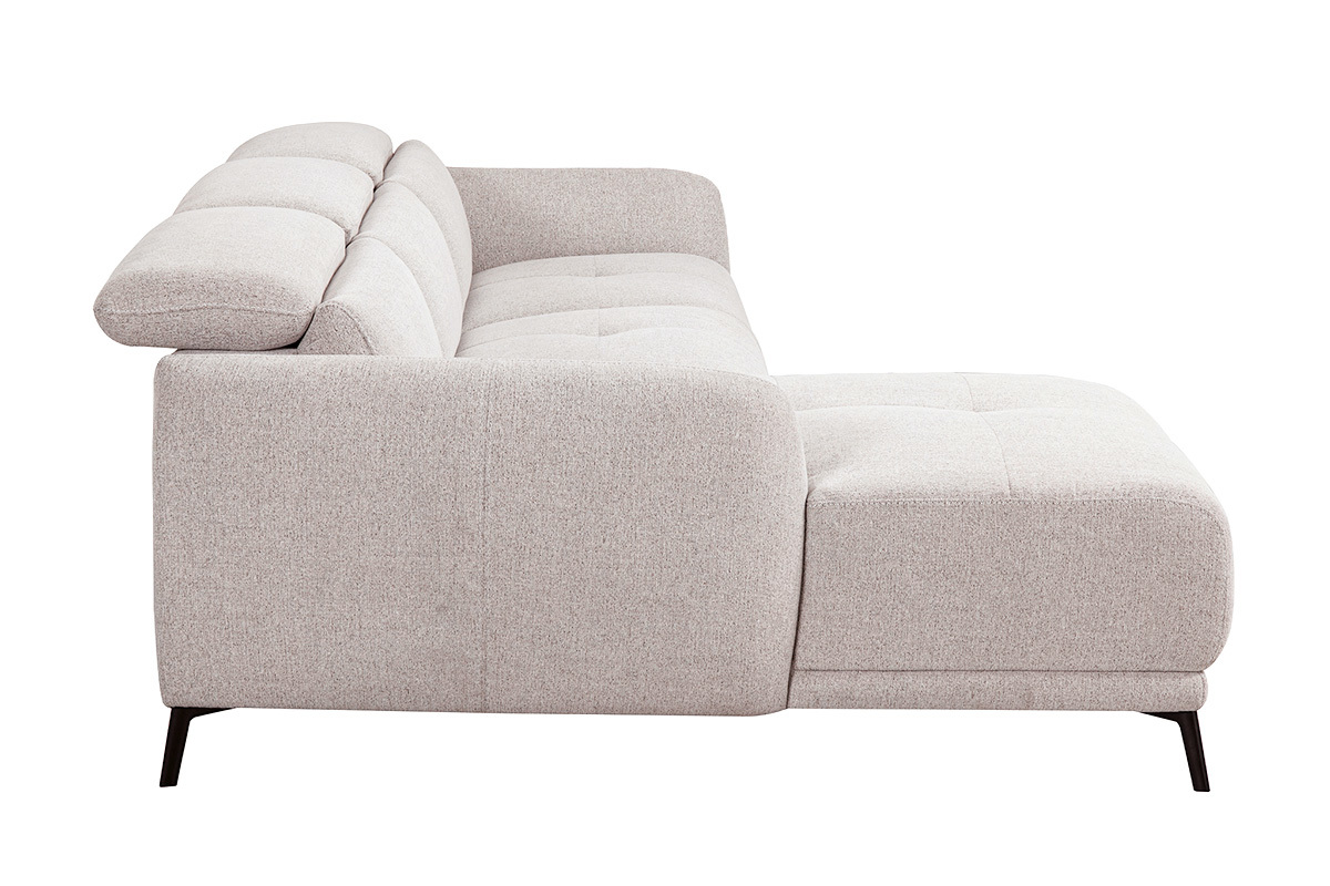 Divano angolare sinistro elettrico beige con poggiatesta regolabili, vista laterale