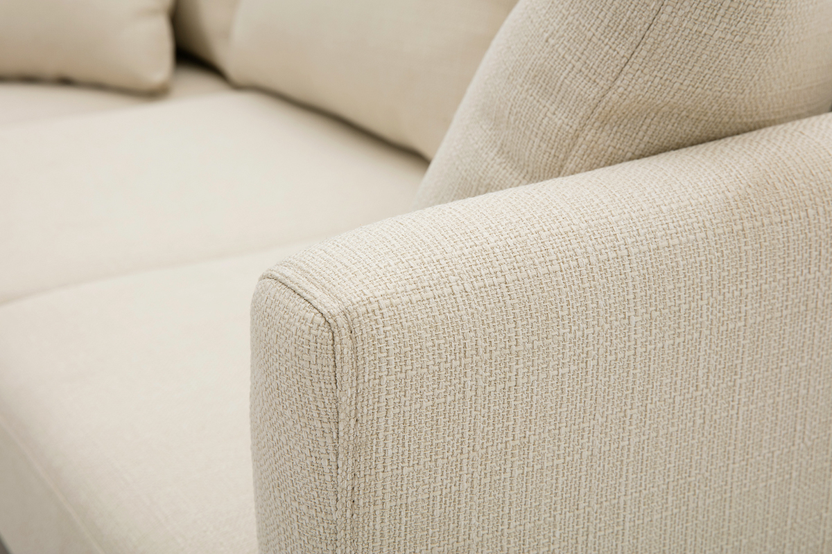 Divano angolare sinistro scandinavo in tessuto beige sfoderabile e legno chiaro 3-4 posti OSLO