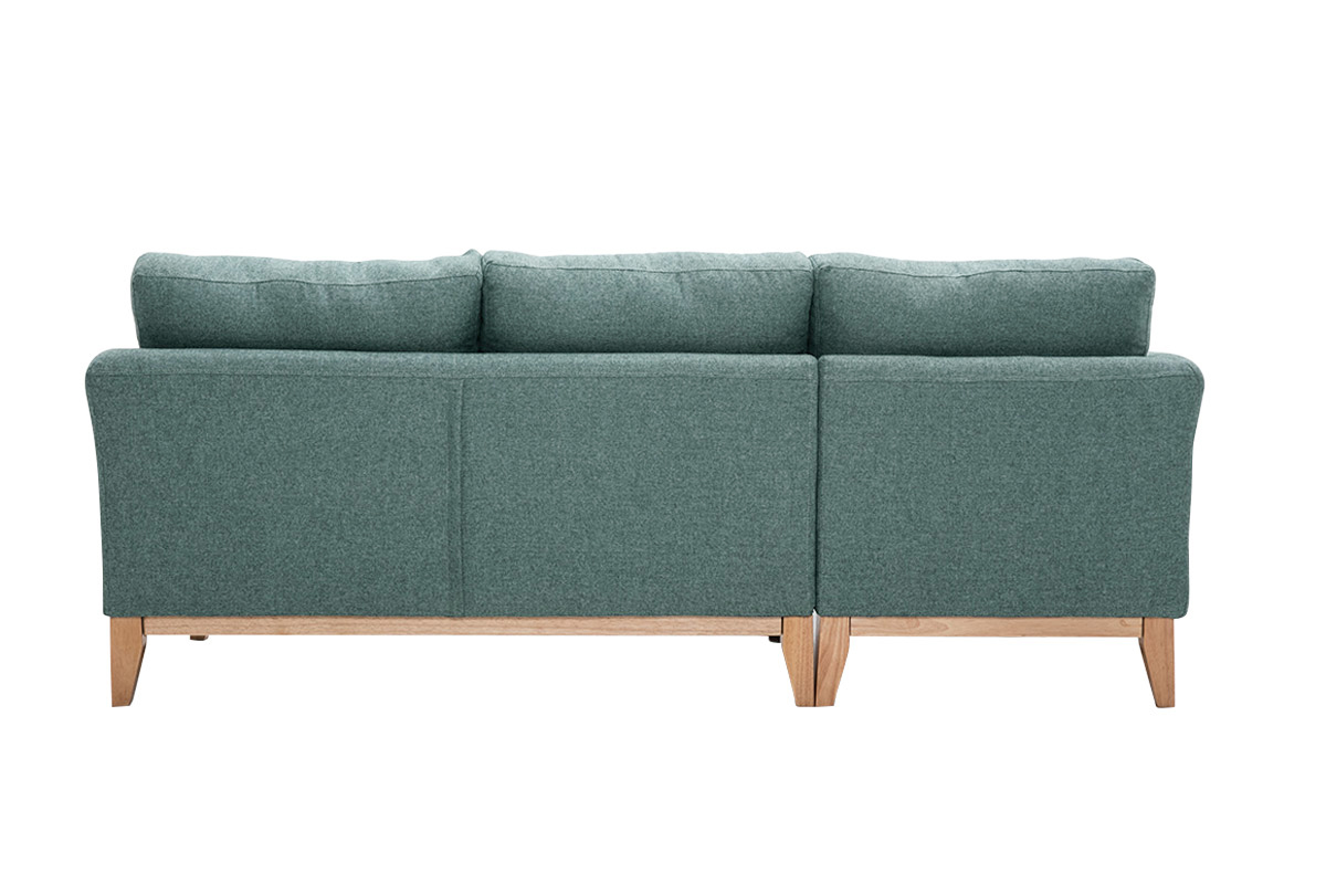 Divano angolare sinistro sfoderabile scandinavo in tessuto grigio-verde e legno chiaro 3-4 posti OSLO