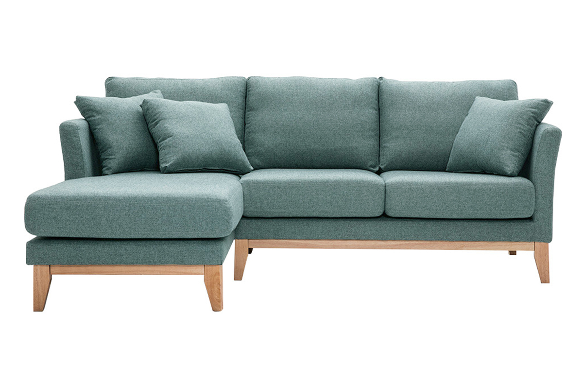 Divano angolare sinistro sfoderabile scandinavo in tessuto grigio-verde e legno chiaro 3-4 posti OSLO