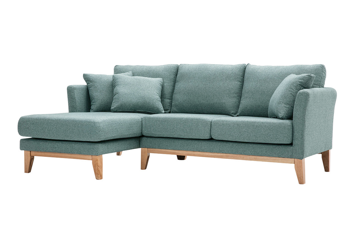 Divano angolare sinistro sfoderabile scandinavo in tessuto grigio-verde e legno chiaro 3-4 posti OSLO