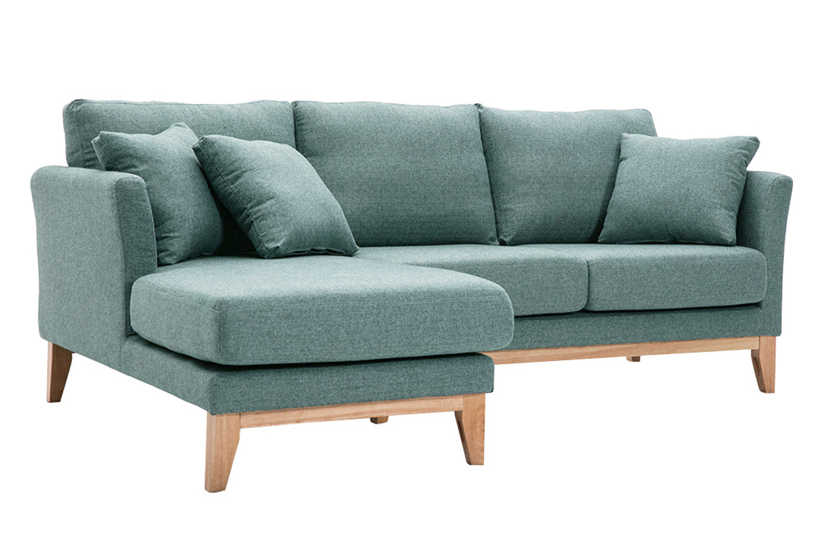 Divano angolare sinistro sfoderabile scandinavo in tessuto grigio-verde e legno chiaro 3-4 posti OSLO