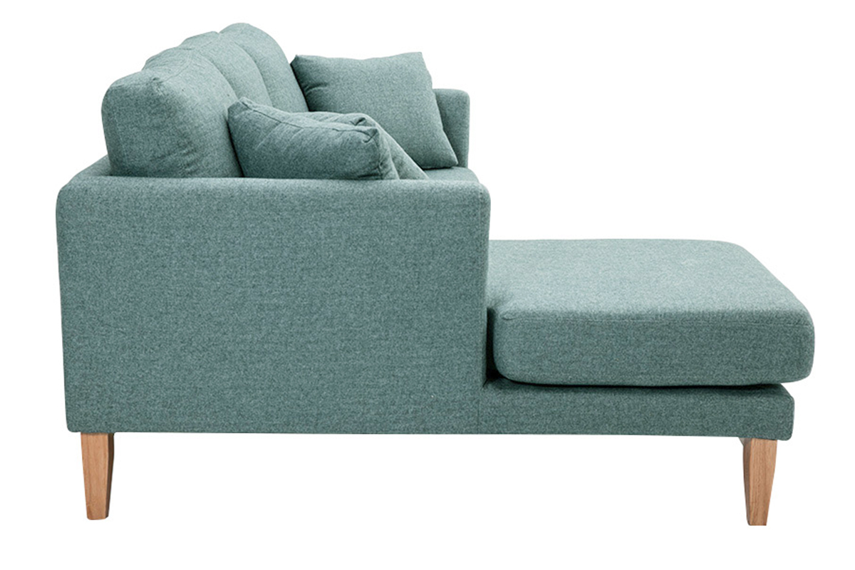 Divano angolare sinistro sfoderabile scandinavo in tessuto grigio-verde e legno chiaro 3-4 posti OSLO
