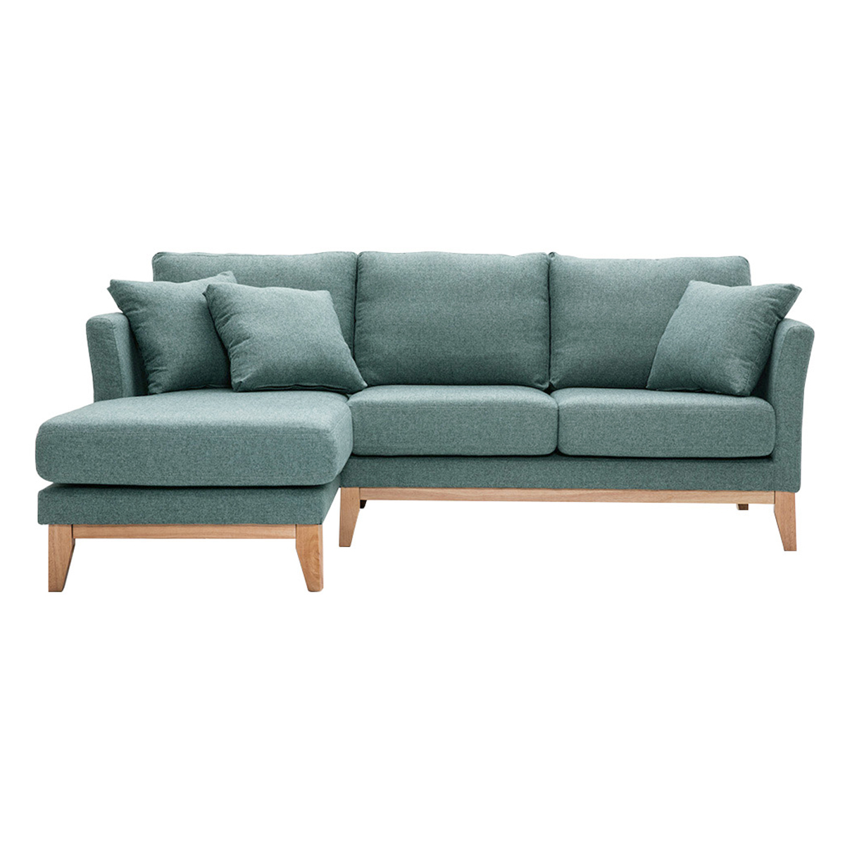 Divano angolare sinistro sfoderabile scandinavo in tessuto grigio-verde e legno chiaro 3-4 posti OSLO