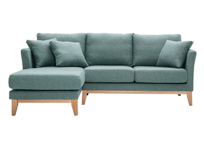 Divano angolare sinistro sfoderabile scandinavo in tessuto grigio-verde e legno chiaro 3-4 posti OSLO