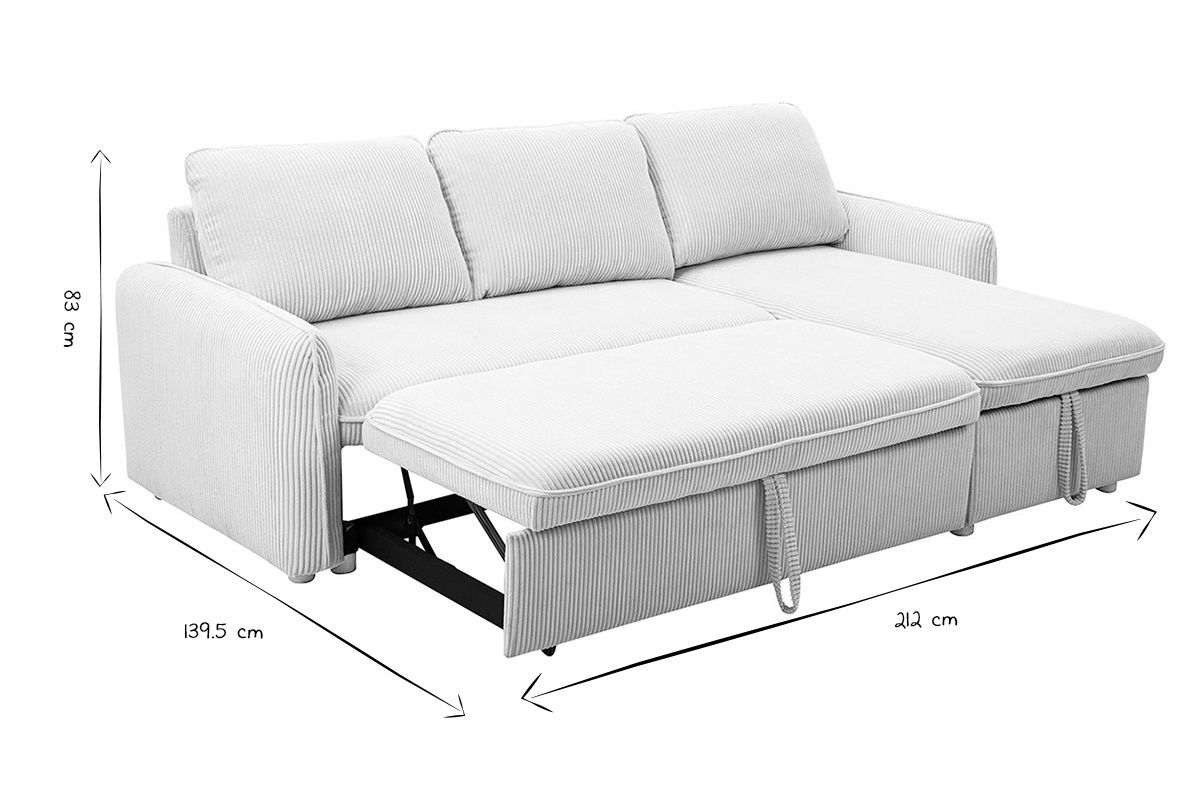 Dimensioni del divano letto ad angolo ORSO in nero e bianco.