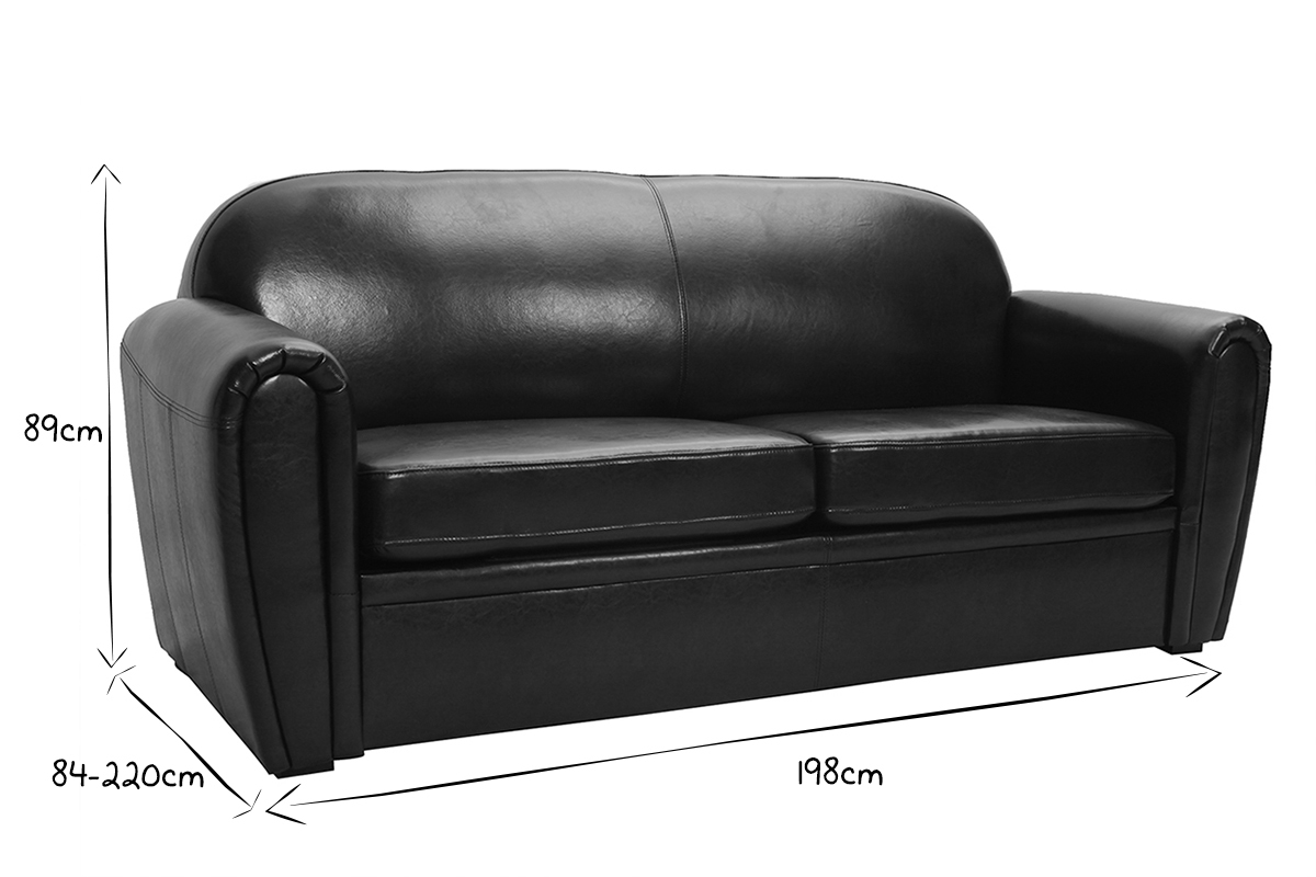 Divano Club convertibile in pelle nero 3 posti - pelle bovina