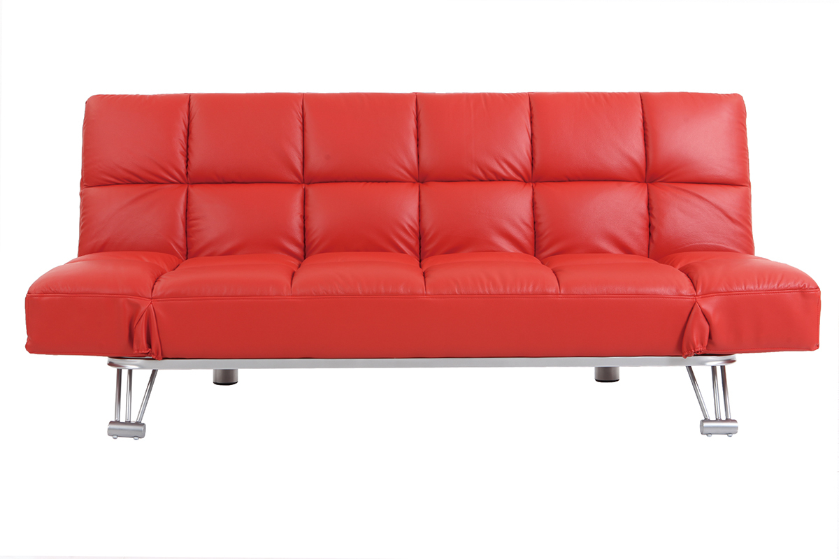 Divano convertibile 3 posti MANHATTAN rosso - pelle