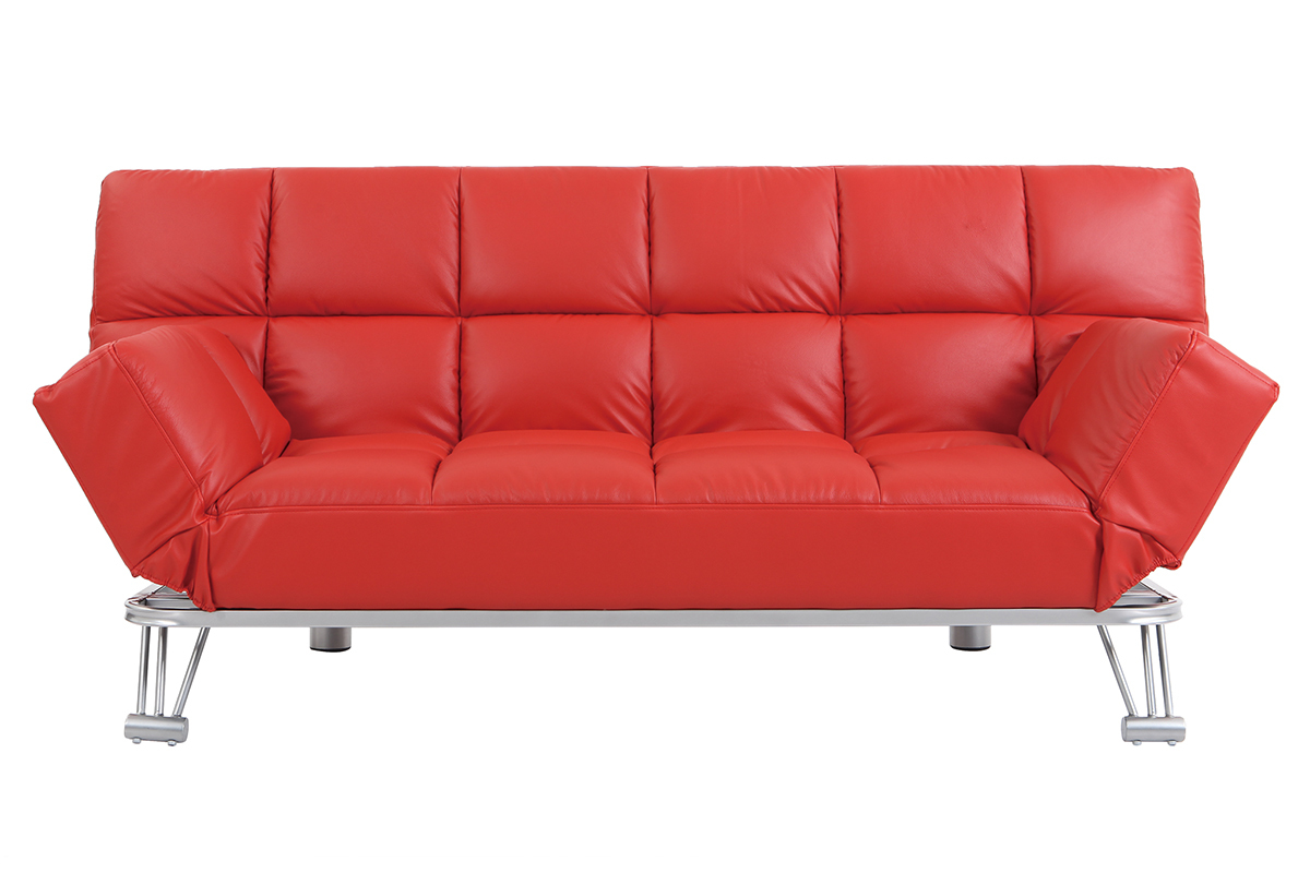Divano convertibile 3 posti MANHATTAN rosso - pelle