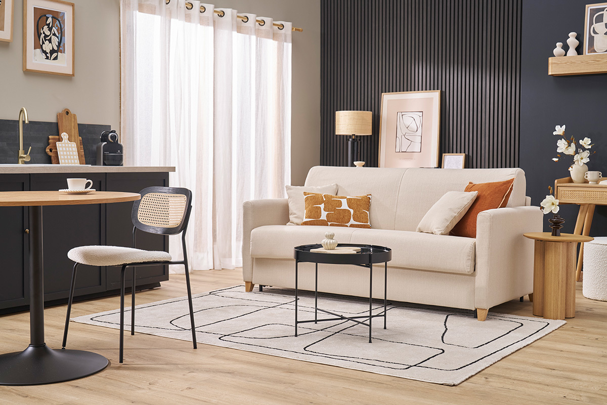 Divano convertibile 3 posti scandinavo beige SKANDY
