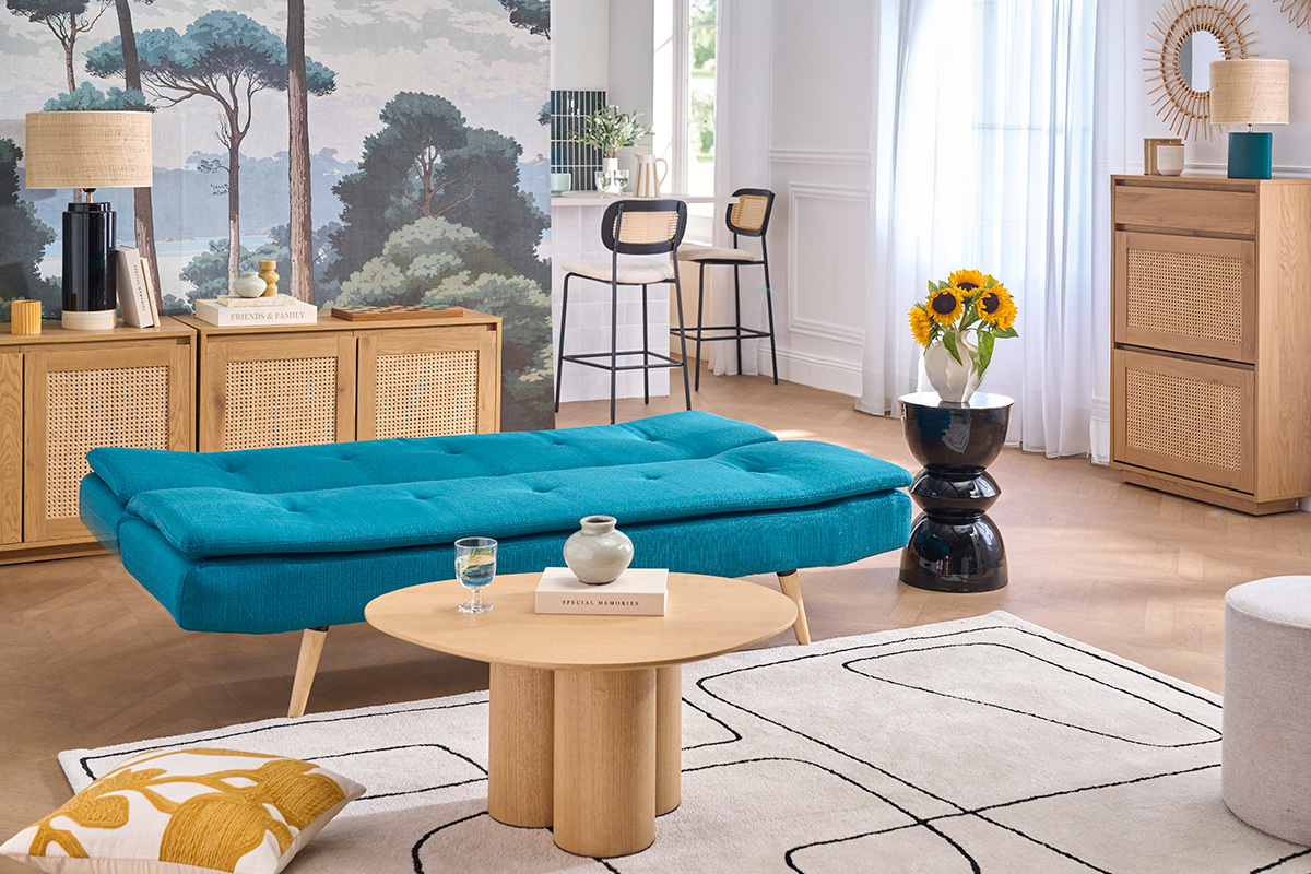 Divano convertibile design scandinavo 3 posti blu anatra SENSO